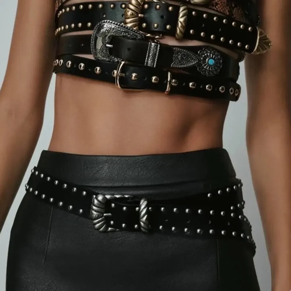 Good American Wide Studded Western Belt Black NWT XXS/XS